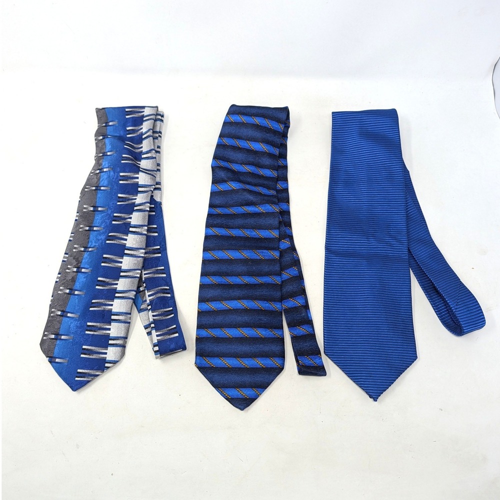 Stefano Enrici Silk Tie Bundle 3pc Blue Striped Geometric Handmade in Italy